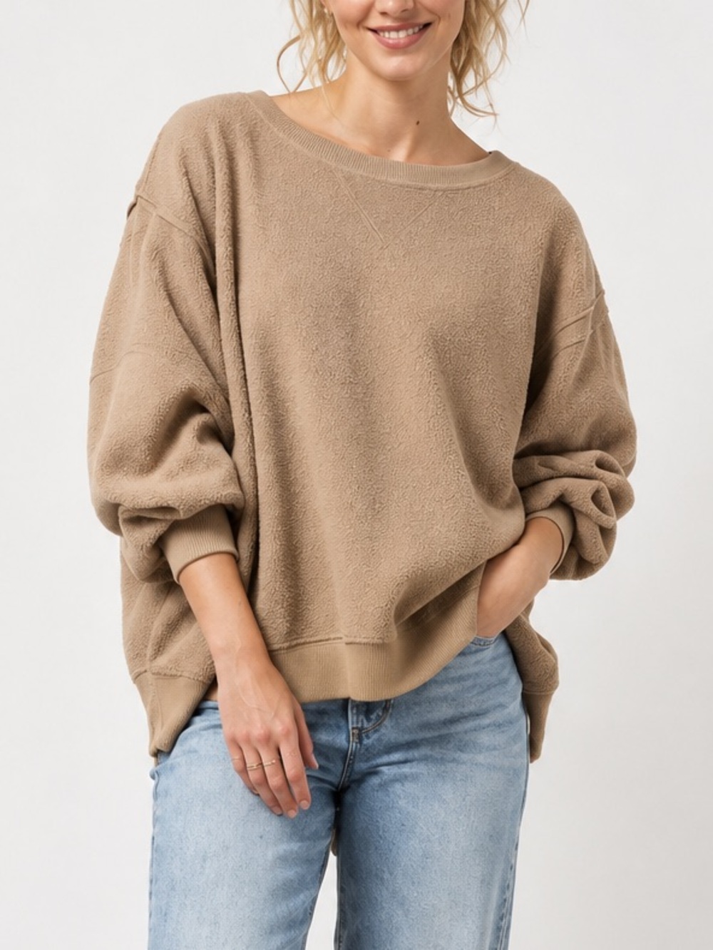 American Eagle This Feels Seriously Huggable Oversized Teddy Sweater in Taupe